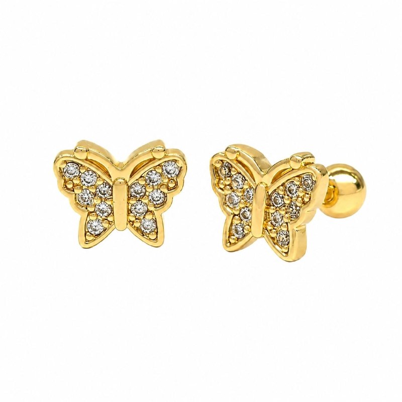 ARITOS DE ENCHAPE PARA DAMA CON DISEÑO MARIPOSA  2CM