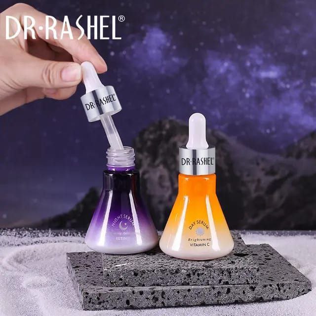 SUERO FACIAL EN SET, SUERO VITAMIAN C Y RETINOL ILUMINADOR ANTIENVEJECIMIENTO ILUMINADOR DE DIA Y NOCHE DR RASHEL 30ML