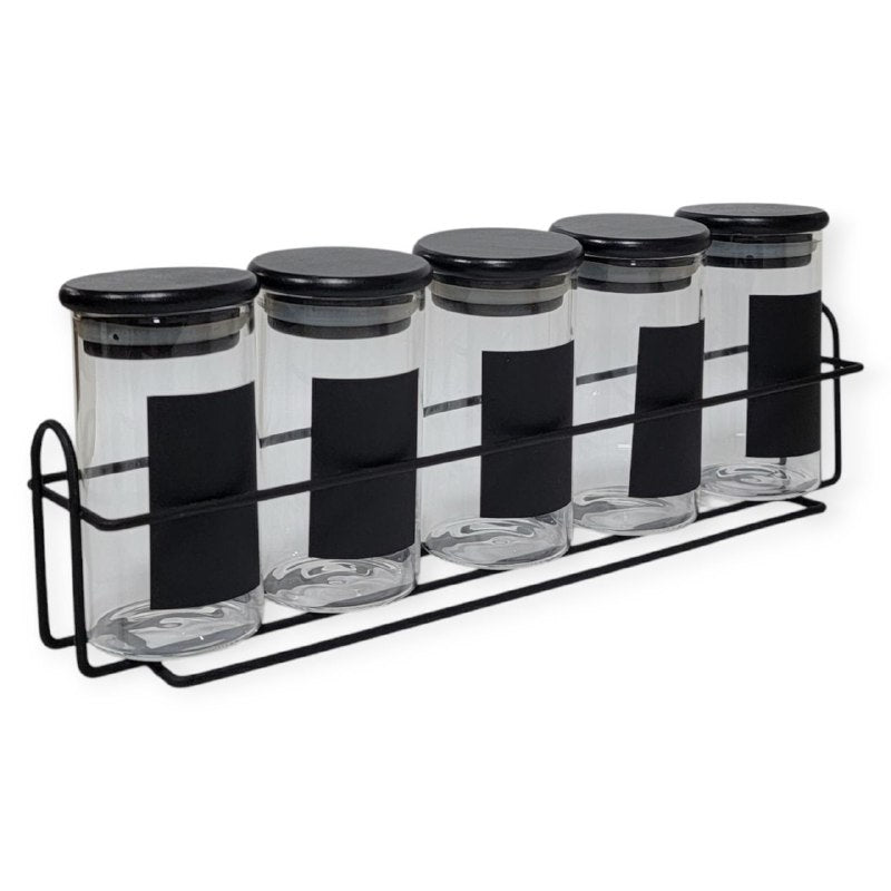 ORGANIZADOR DE ESPECIAS RECIPIENTES DE VIDRIO CON SOPORTE 5PCS LIFEART 160ML