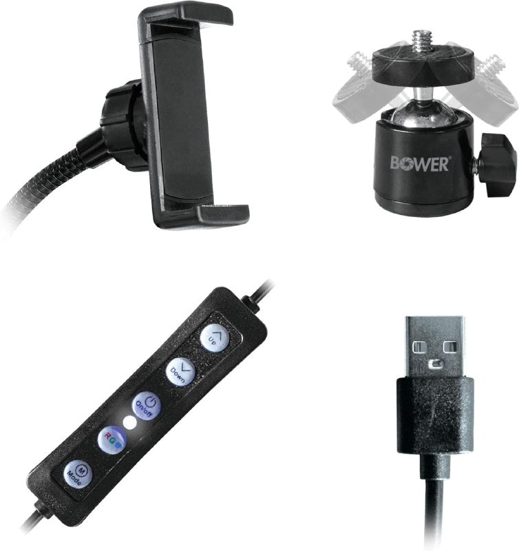 ARO DE LUZ LED RGB DE MESA CON SOPORTE PARA TELEFONO TRIPOIDE DE 10 PULGADAS BOWER