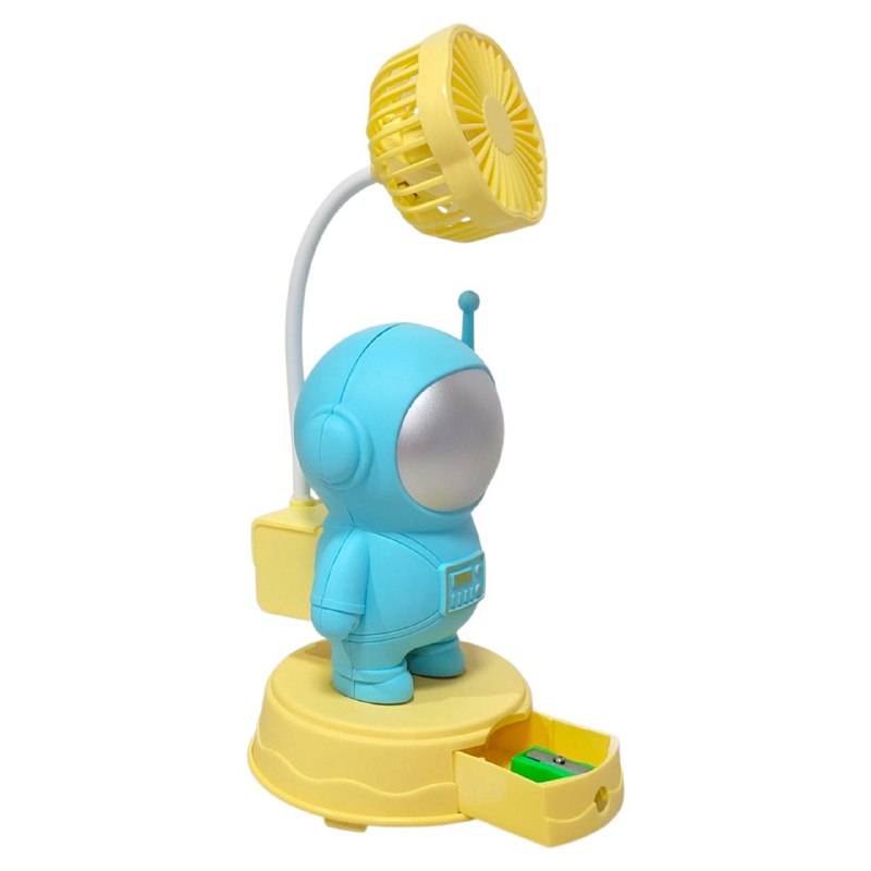 VENTILADOR DE MESA RECARGABLE DE ASTRONAUTA CON SACAPUNTAS TABLE FAN 3 COLORES