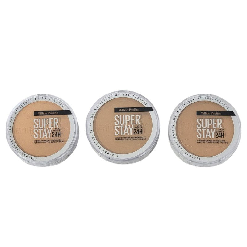 BASE DE MAQUILLAJE HIBRIDA EN POLVO MATE SUAVE 14G DUPE DE MAYBELLINE, POLVO DE BASE QUE DURA 24H Y RESISTE AL AGUA MILLION PAULINE
