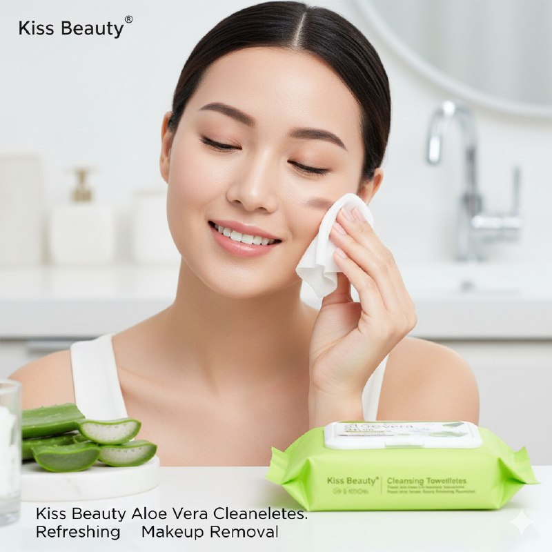 TOALLITAS HUMEDAS FACIALES DESMAQUILLANTES DE ALOE VERA HIDRATANTE KISS BEAUTY 120UND