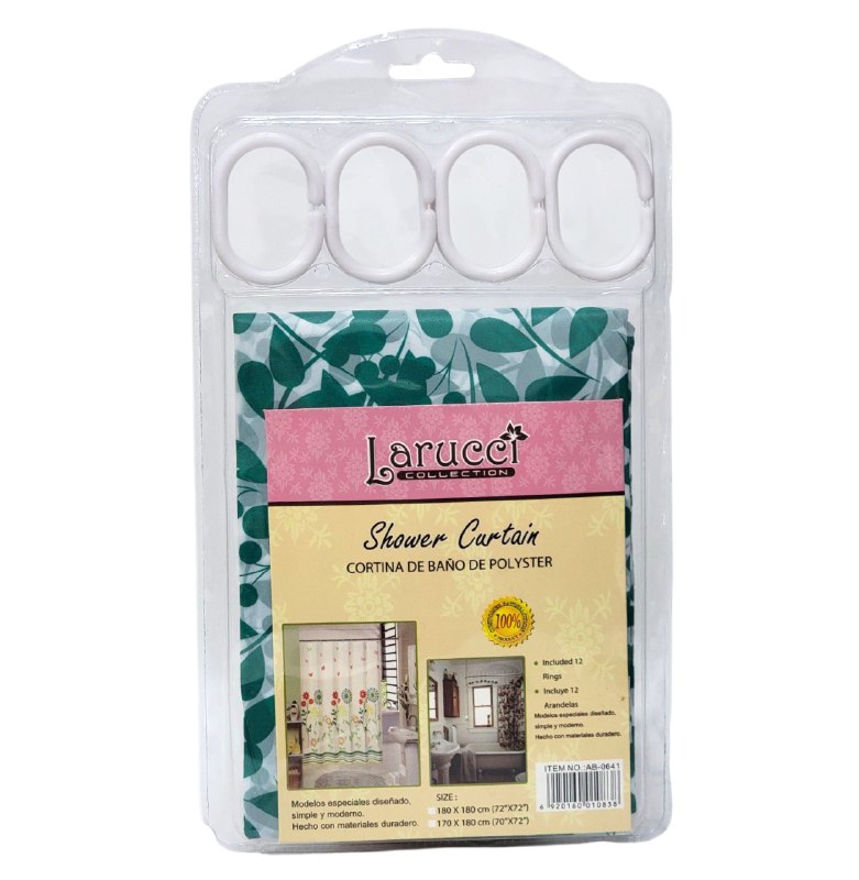 CORTINA DE DUCHA DE POLYSTER, SIMPLE Y MODERNO CON 12 ARANDELAS Y MATERIALES DURADEROS 180X180CM LARUCCI SHOWER CURTAIN 16 ESTILOS