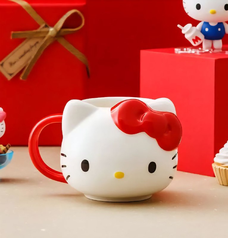 TAZA DE CERAMICA, RESISTENTE AL CALOR, MANGO CREATIVO DISEÑO HELLO KITTY