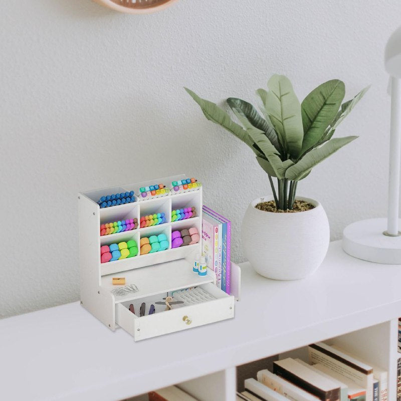 ESTANTE ORGANIZADOR DE BOLIGRAFOS PARA ESCRITORIO O OFICINA COLOR BLANCO 30X15X25CM