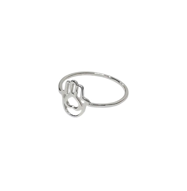 PANI1112 ANILLO MANO DE FATIMA CON CORAZON EN MEDIO, PLATA 925
