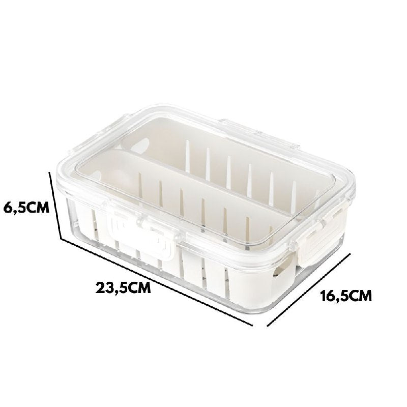 ORGANIZADOR RECIPIENTE ALMACENADOR DE ALIMENTOS, CAJA REFRIGERADORA DOBLE CAPA, DRENA Y ALMACENA ALIMENTOS FRESCOS 9X6CM