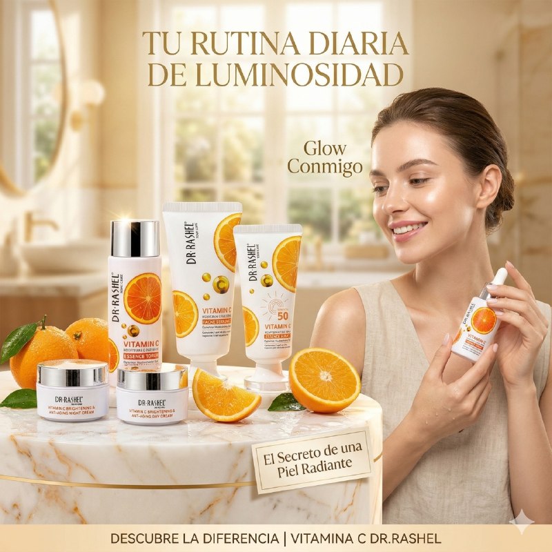 SET DE CUIDADO FACIAL ILUMINADOR Y ANTIEDAD CON VITAMINA C CONCENTRADA 6PCS DR RASHEL