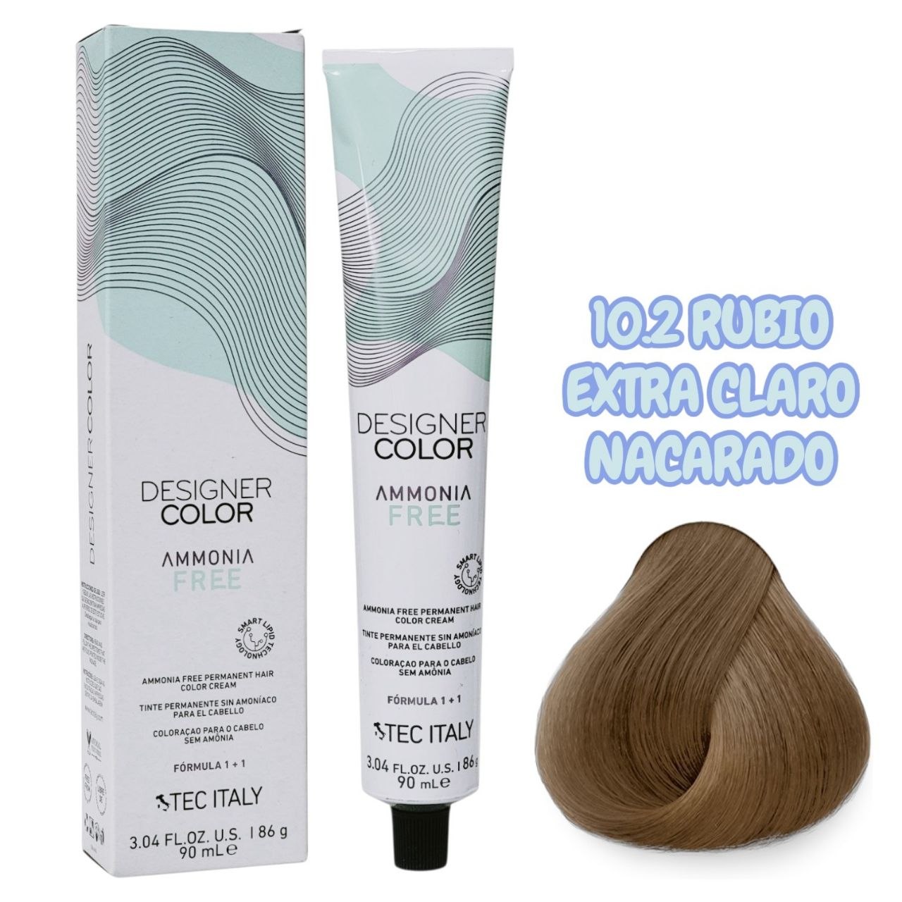 TINTE PERMANENTE CUIDA TU CABELLO Y OFRECE RESULTADOS CON TONOS MÁS NATURALES TONO 10.2 RUBIO EXTRA CLARO NACARADO  1+1 TEC ITALY 90ML