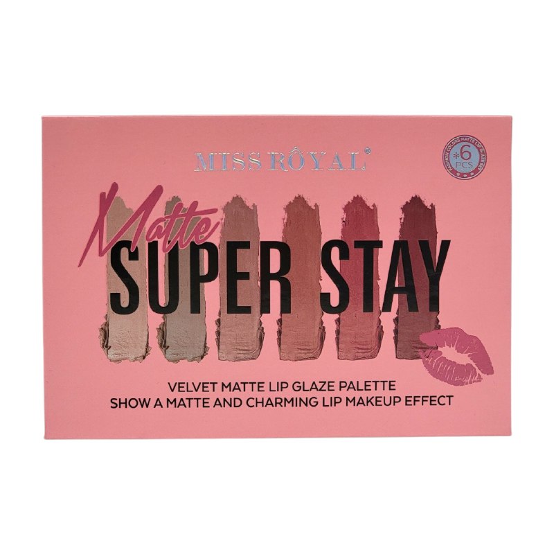 BRILLO LABIAL DUPE DE MAYBELLINE, ESMALTE DE LABIOS MATTE ENCANTADOR EN SET DE 6 PIEZAS MISS ROYAL 10G