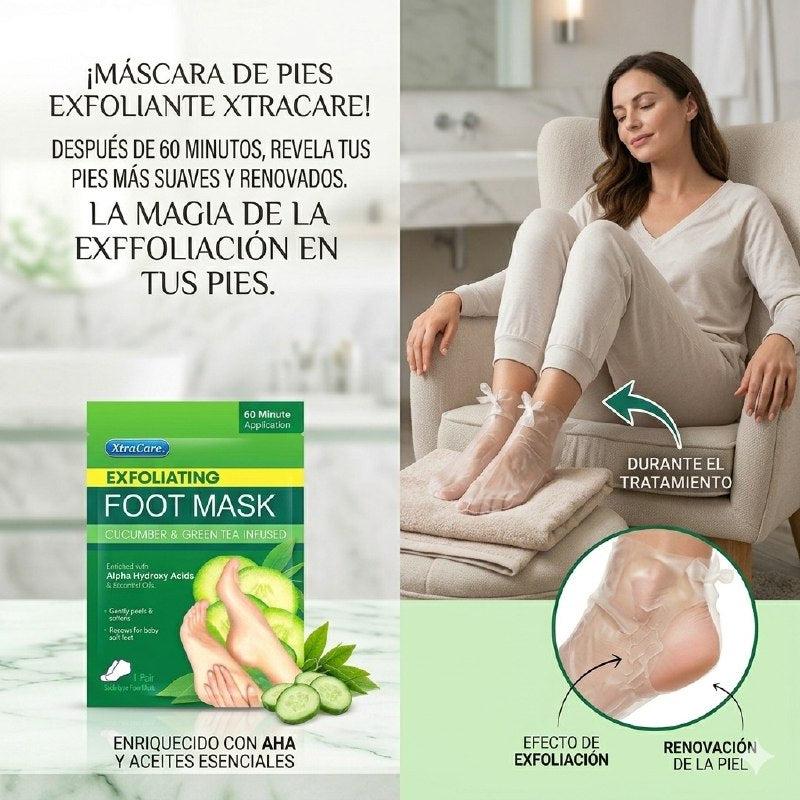 MASCARILLA PARA PIES EXFOLIANTE DE PEPINO Y TE VERDE SUAVIZANTE XTRACARE 1PAR