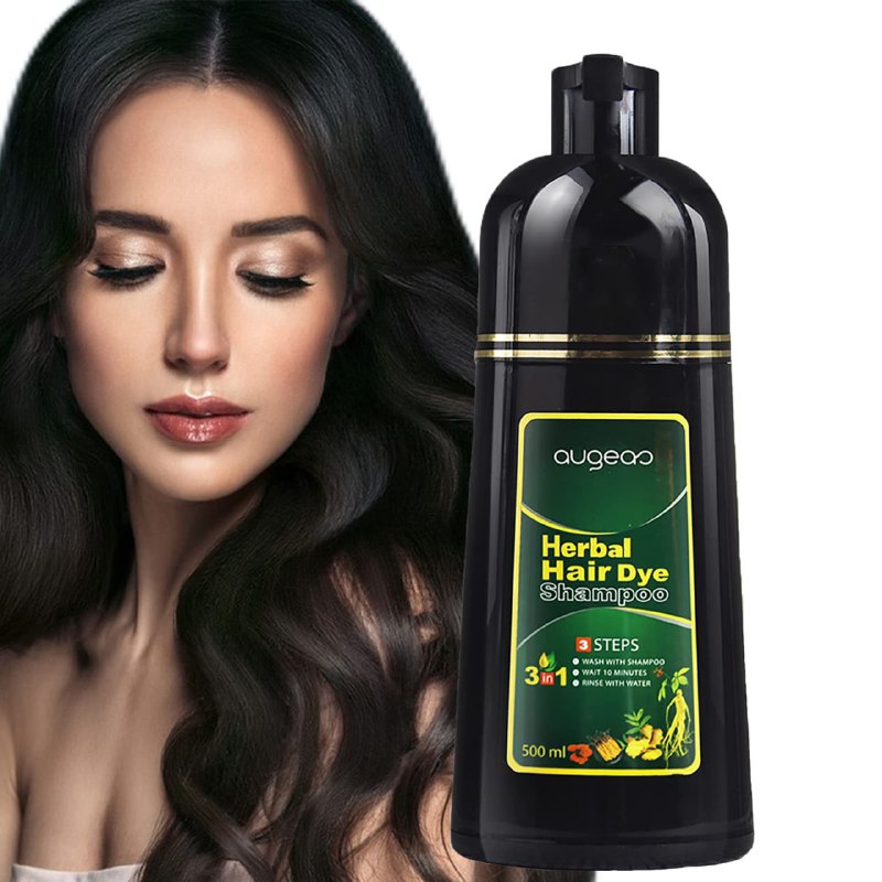SHAMPOO TINTE PARA EL CABELLO 3 EN 1 COLOR NEGRO AUGEAS HERBAL HAIR 500ML