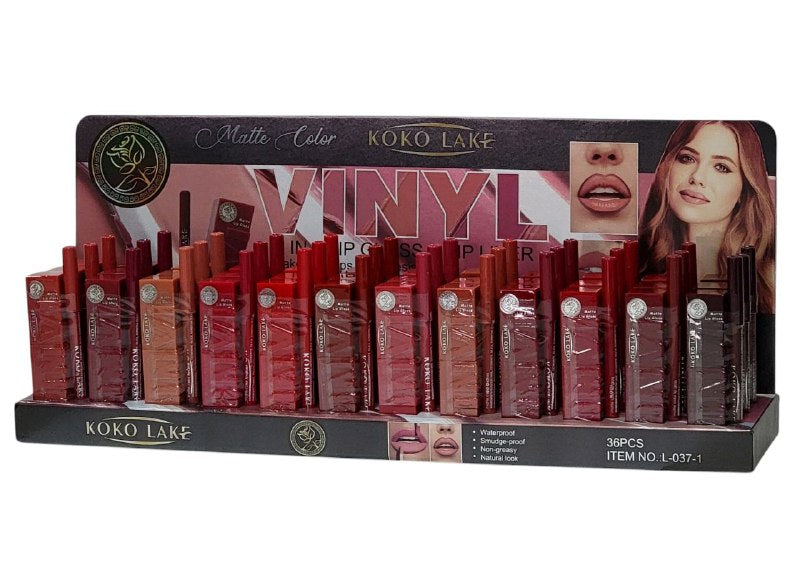 BRILLO LABIAL Y DELINEADOR DE LABIOS 2 EN 1,DUPE MAYBELLINE VINYL INK  IRRESISTIBLES, IMPERMEABLE NO GRASO MATTE 12 TONOS, KOKO LAKE