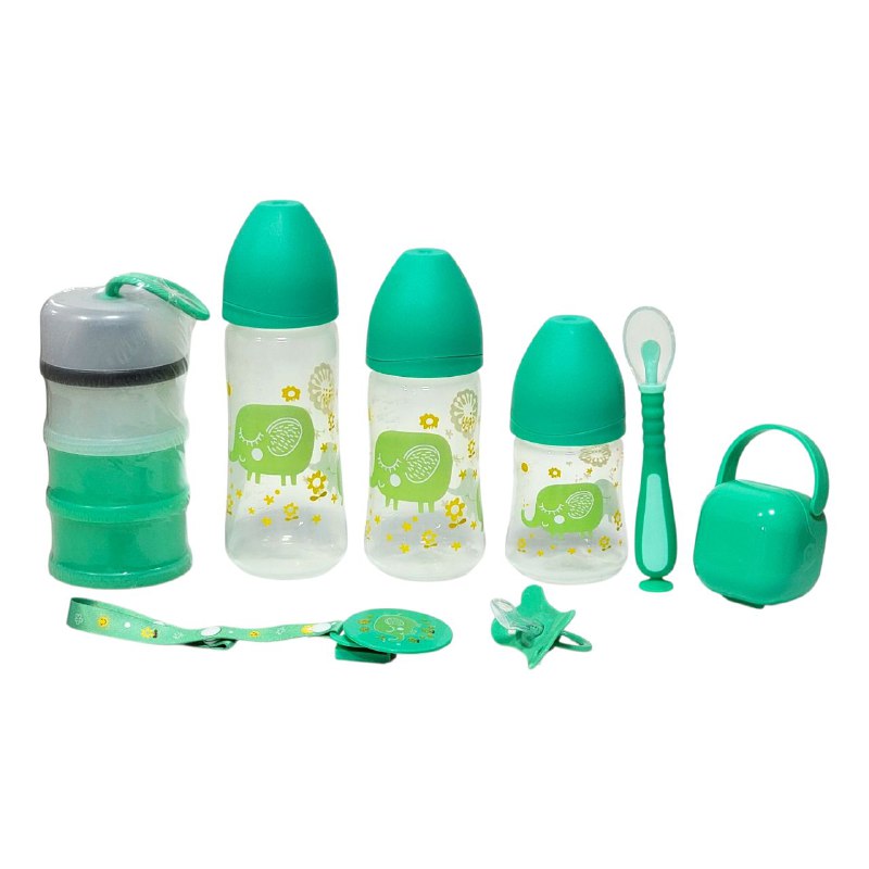 BIBERON EN SET DE ARTICULOS PARA ALIMANTAR BEBES, AYUDA ADAPTARSE A NECESIDAD EL BEBE CRECE 2 COLORES SMILY BABY