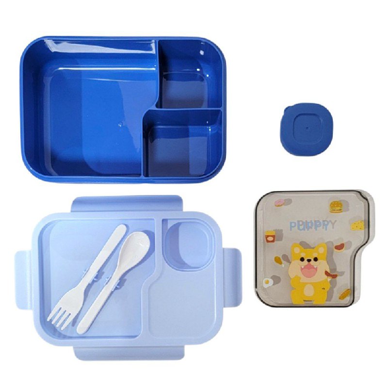 LONCHERA EN KIT CON SEPARADOR, CUBIERTOS Y PAILA PARA SALSA 3 COLORES