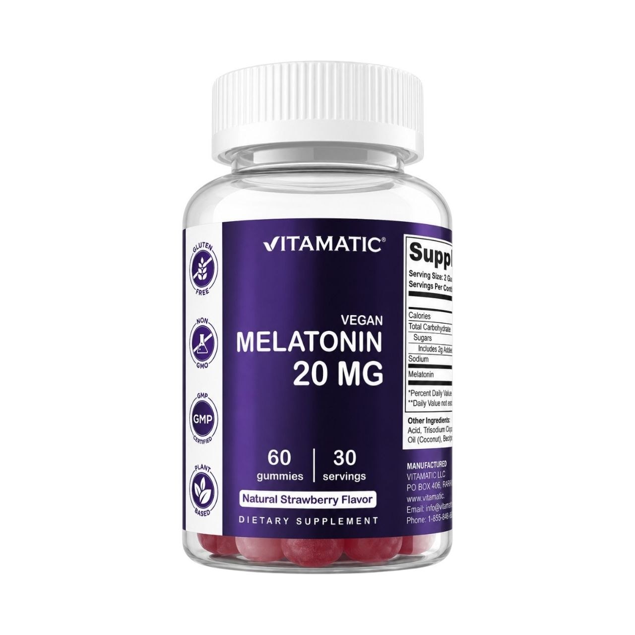 SUPLEMENTO PARA EL SUEÑO EXTRA POTENTE SABOR NATURAL A FRESA VITAMATIC VEGAN MELATONIN GUMMIES 60 GOMITAS