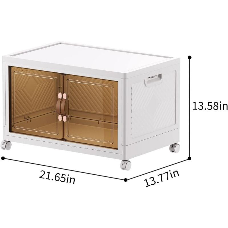 ORGANIZADOR ESTANTE DE ALMACENAMIENTO CON TAPAS, PUERTAS DOBLES CON 4 RUEDAS DESMONTABLES, 5 CAJAS DE ALMACENAMIENTO DE PLASTICO COLOR BLANCO