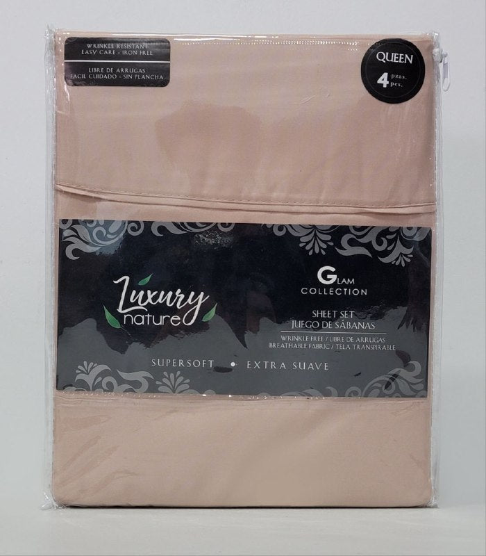JUEGO DE SABANA CAMERA COMPLETO DE 4 PIEZAS QUEEN LUXURY NATURE GLAM COLLECTION