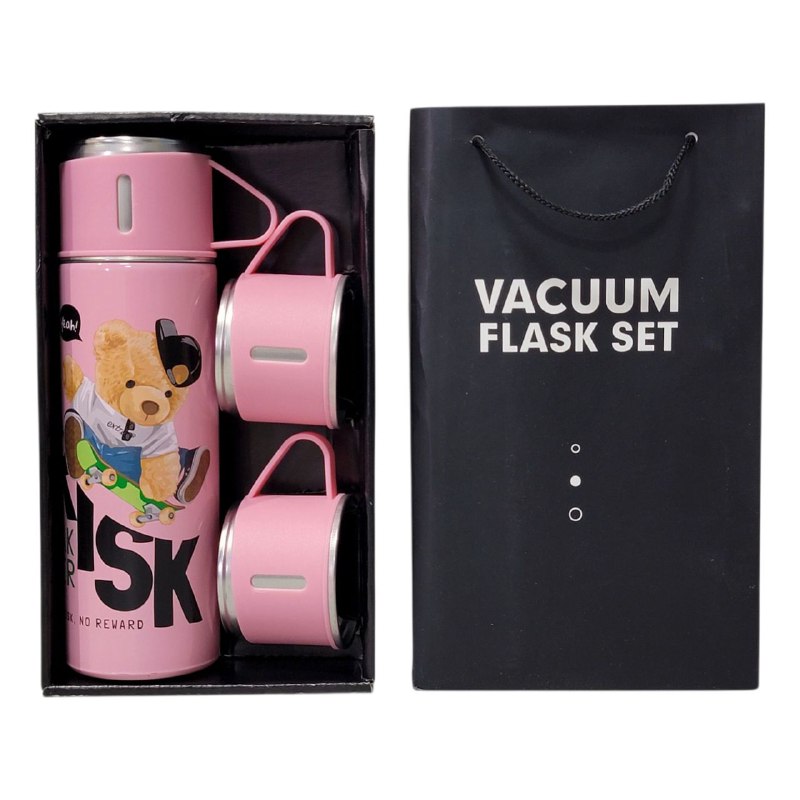SET DE TERMO CON TAZAS DE ACERO INOXIDABLE 3 PIEZAS VACUUM FLASK 500ML 5 ESTILOS