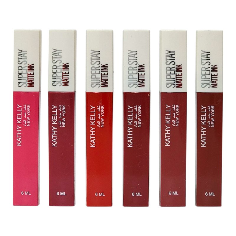 BRILLO LABIAL DUPE MAYBELLINE MATTE INK RESISTENTE AL AGUA, 24H, 6 TONOS KATHY KELLY NEW YORK 6ML