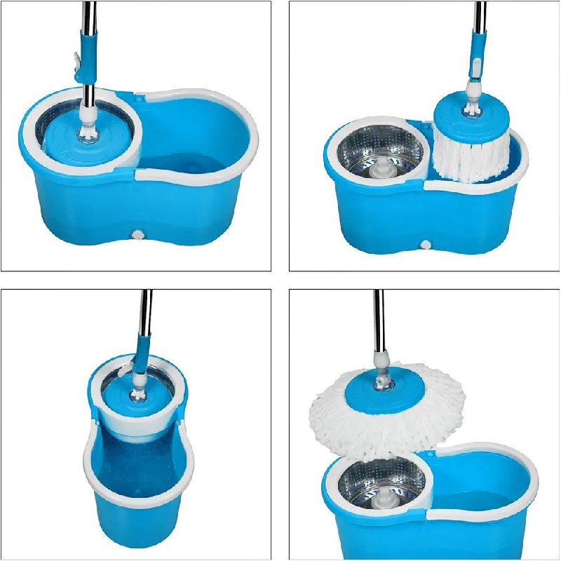 TRAPEADOR GIRATORIO CON CUBETA CON EXPRIMIDOR 360 DE ACERO INOXIDABLE