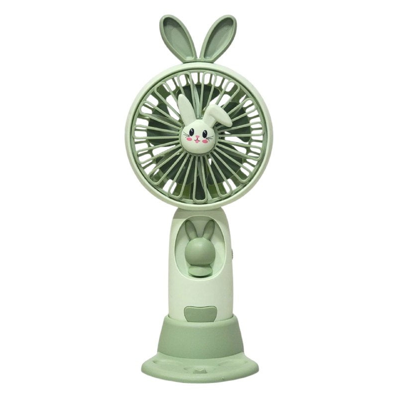 VENTILADOR DE MANO O MESA RECARGABLE CON LUZ LED Y SOPORTE PARA CELULAR CARTOON FAN 3 COLORES