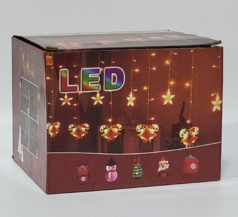 LUCES DECORATIVAS NAVIDEÑAS CORTINA DE LUCES LED FORMA DE MUÑECO DE NUEVE, COPO, LUNA, ARBOL Y ESTRELLA 8 MODOS DE LUZ