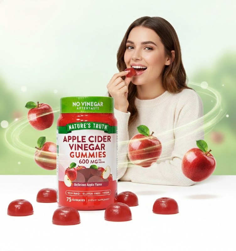 VITAMINAS EN GOMITAS SABOR VINAGRE DE SIDRA DE MANZANA, RACION 600MG, SIN GLUTEN VEGANO NATURE S TRUTH 75UND
