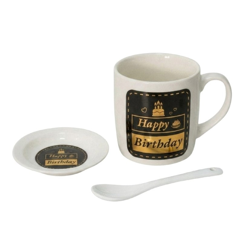 JUEGO DE TAZAS DE CERAMICA PARA REGALO CON PLATO Y CUCHARA ELEGANTES Y RESISTENTES