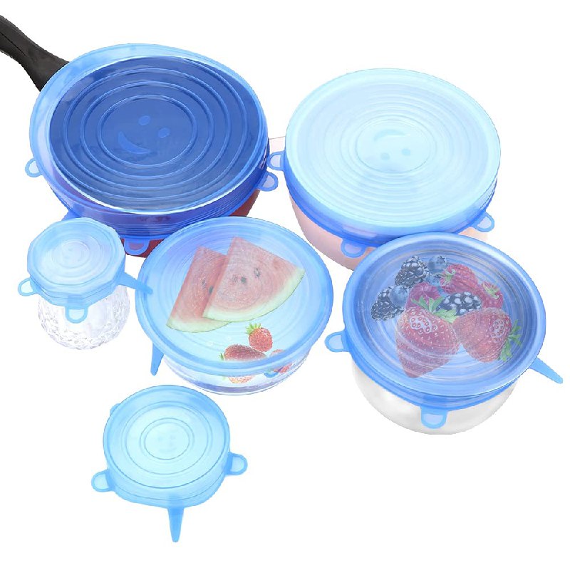 TAPADERAS DE SILICONA EN SET DE 6 PIEZAS REUTILIZABLES, SE ADAPTAN A CUALQUIER RECIPIENTE Y LO SELLAN PERFECTAMENTE 4 COLORES