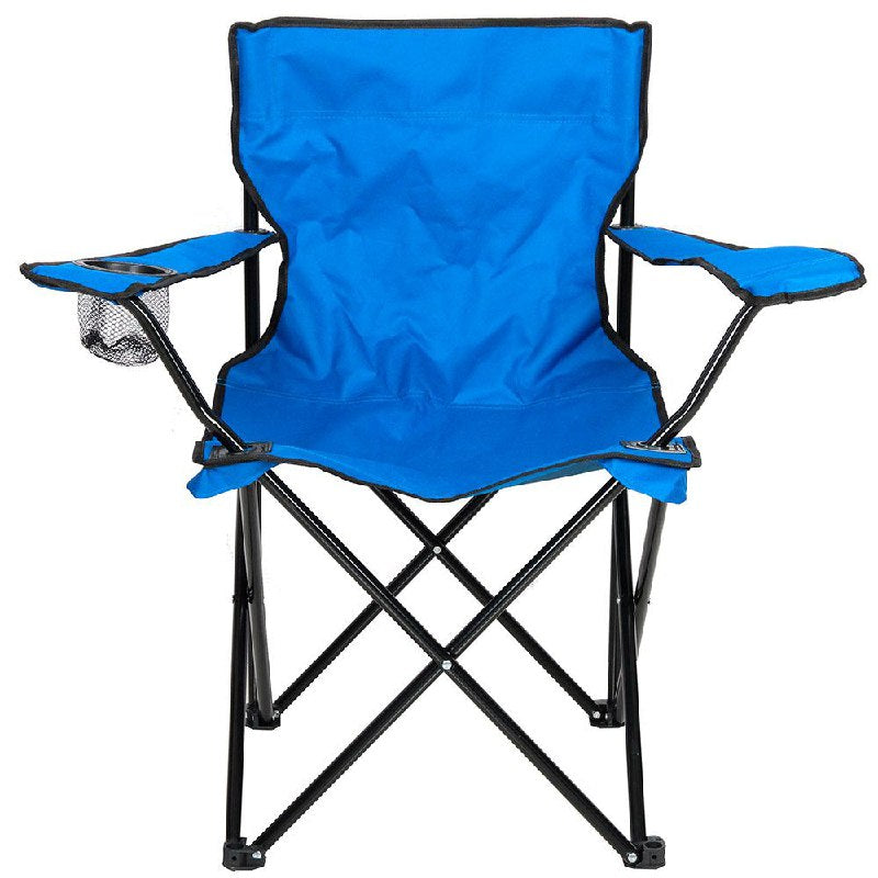 SILLA PLEGABLE DE CAMPING CON REPOSA BRAZOS Y PORTA VASOS, DE TUBO DE ACERO RESISTENTE Y TELA DE POLIESTER CON REVESTIMIENTO DE PVC, 18X32 PULGADAS, CAPACIDAD 200LBS , 5 COLORES