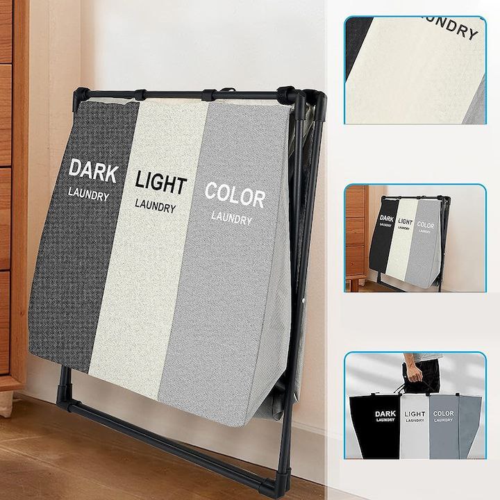 ORGANIZADOR DE ROPA DE LAVANDERIA DESMONTABLE CON 3 COMPARTIMIENTOS