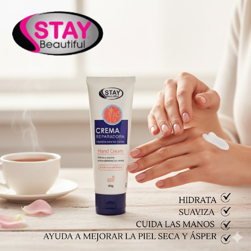 CREMA PARA MANOS CON ACIDO HIALURONICO HIDRATANTE Y SUAVIZANTE STAY BEAUTIFUL 80G