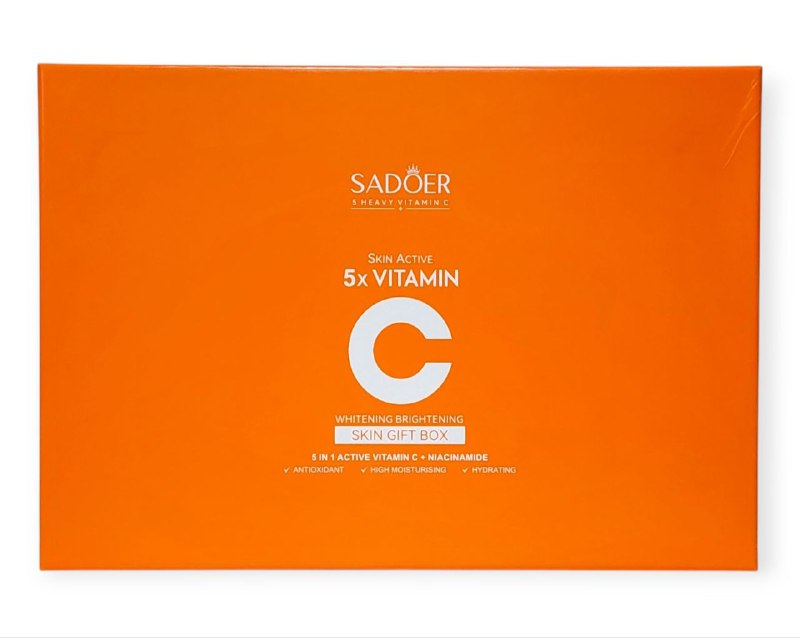SET DE CUIDADO FACIAL ILUMINADOR Y BLANQUEADOR CON VITAMINA C 5 EN 1 Y NIACINAMIDA SADOER 6PCS