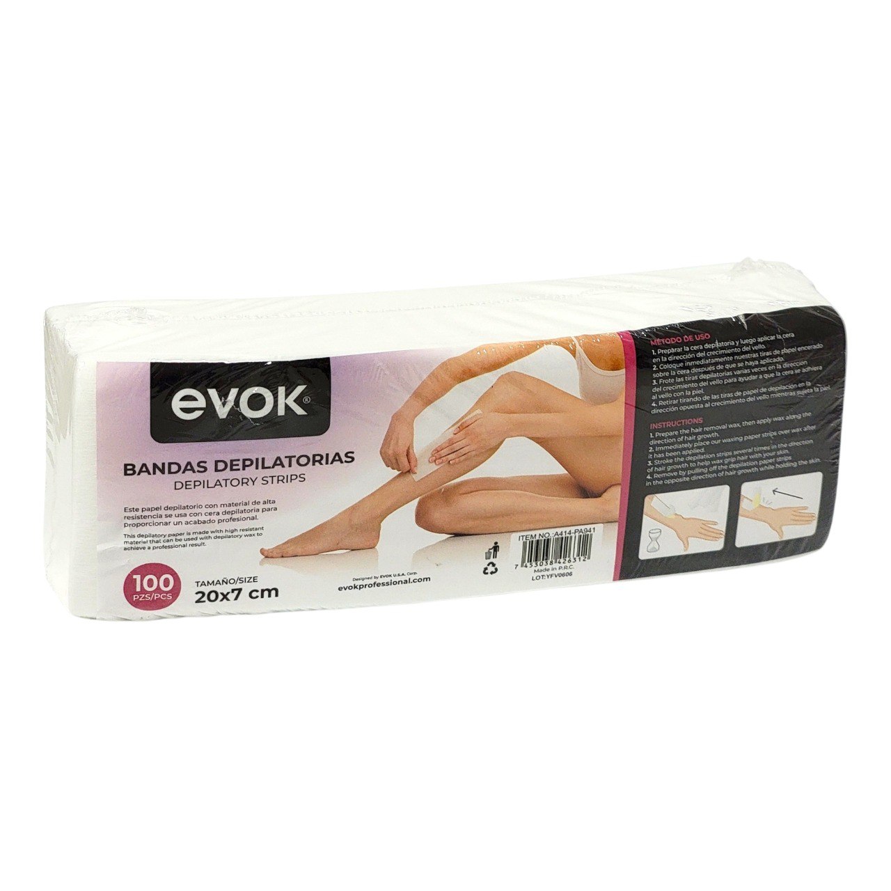 BANDAS DEPILATORIAS SIN CERA CON MATERIAL DE ALTA RESISTENCIA 100PCS EVOK