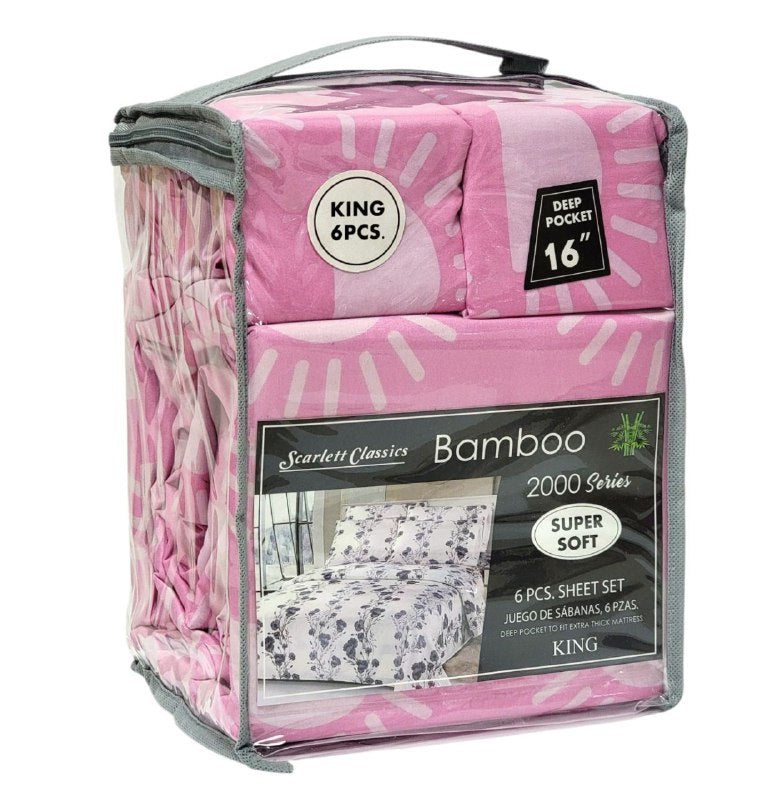 JUEGO DE SABANAS CAMERA DE 6 PIEZAS KING SCARLETT CLASSICS BAMBOO, 25 ESTILOS