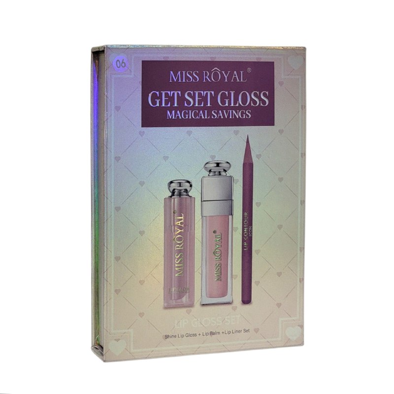BRILLO LABIAL EN SET DUPE DE DIOR, HIDRATANTES EN TONOS NATURALES MISS ROYAL 3G+6G+2G