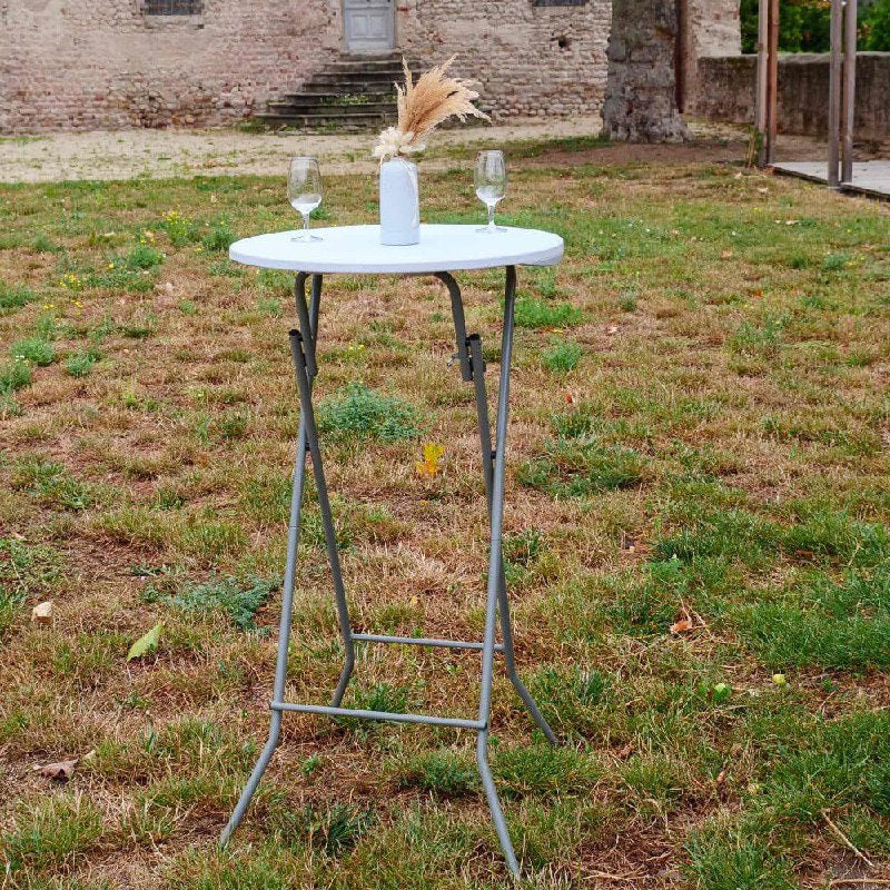 MESA COMEDOR REDONDA DE PIE,PLEGABLE DE PLASTICO PORTATIL, DE COCTEL, MESA ALTA DE BAR, ESTRUCTURA DE ACERO INOXIDABLE, FACIL DE INSTALAR Y GUARDAR HOMESTAR 135.5X5X81CM