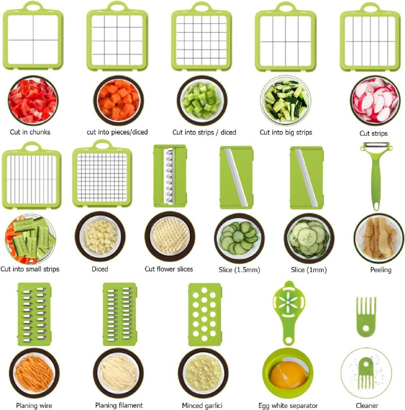 MAQUINA CHISMOLERA, 22 PIEZAS GRANDE CORTADORA DE VERDURAS MULTIFUNCIONAL 22 EN 1 CON CESTA DE DRENAJE, 16 CUCHILLAS DE ACERO INOXIDABLE, FACIL LIMPIEZA VEGGIE SLICER