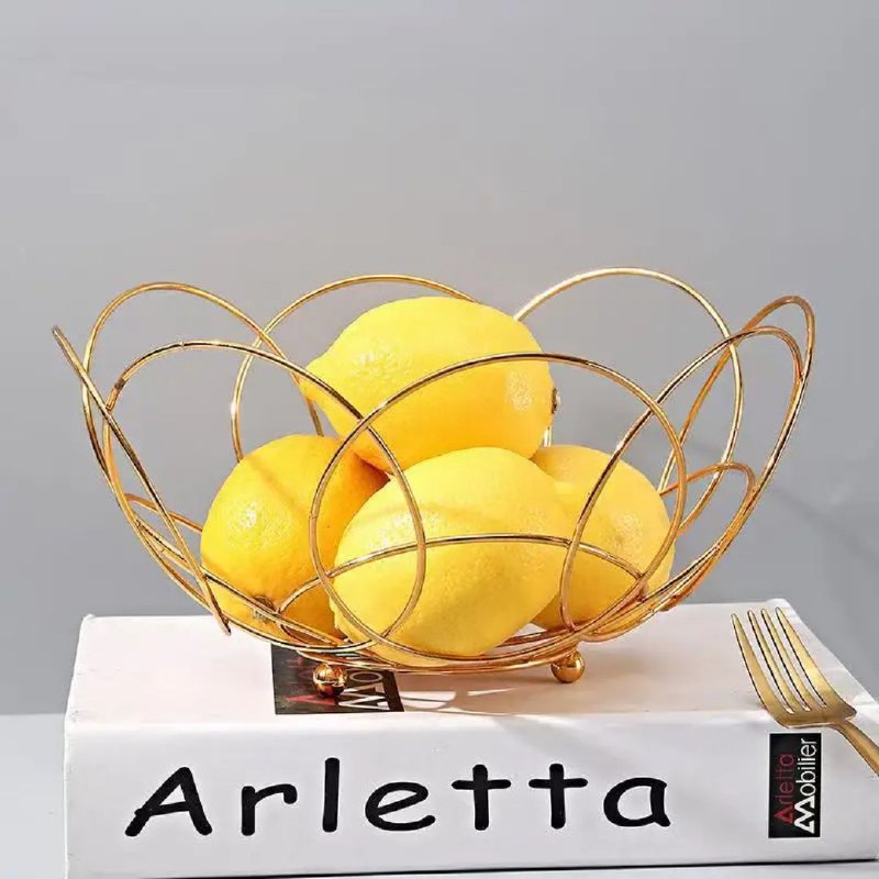 ESTANTE FRUTERO ORGANIZADOR DE ALAMBRE DE METAL REDONDAS GRANDES, PARA PAN, FRUTAS O VERDURAS COLOR DORADO