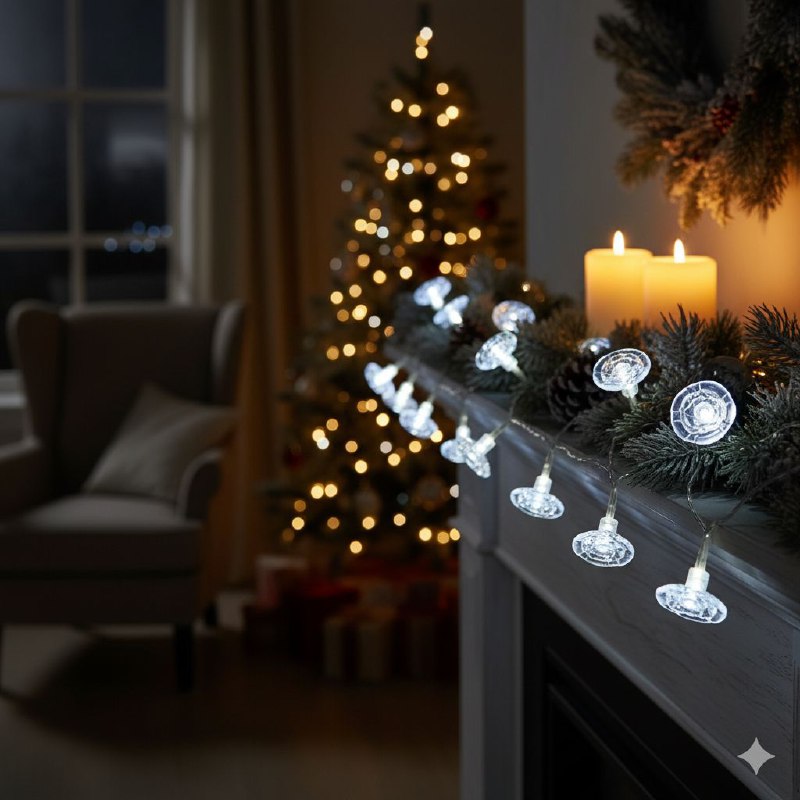 LUCES DECORATIVAS NAVIDEÑAS GUIRNALDA LED, PERFECTA PARA ARBOLES Y ESPACIOS INTERIORES O EXTERIORES, CAMBIOS DE LUZ BLANCA 9 DISEÑOS