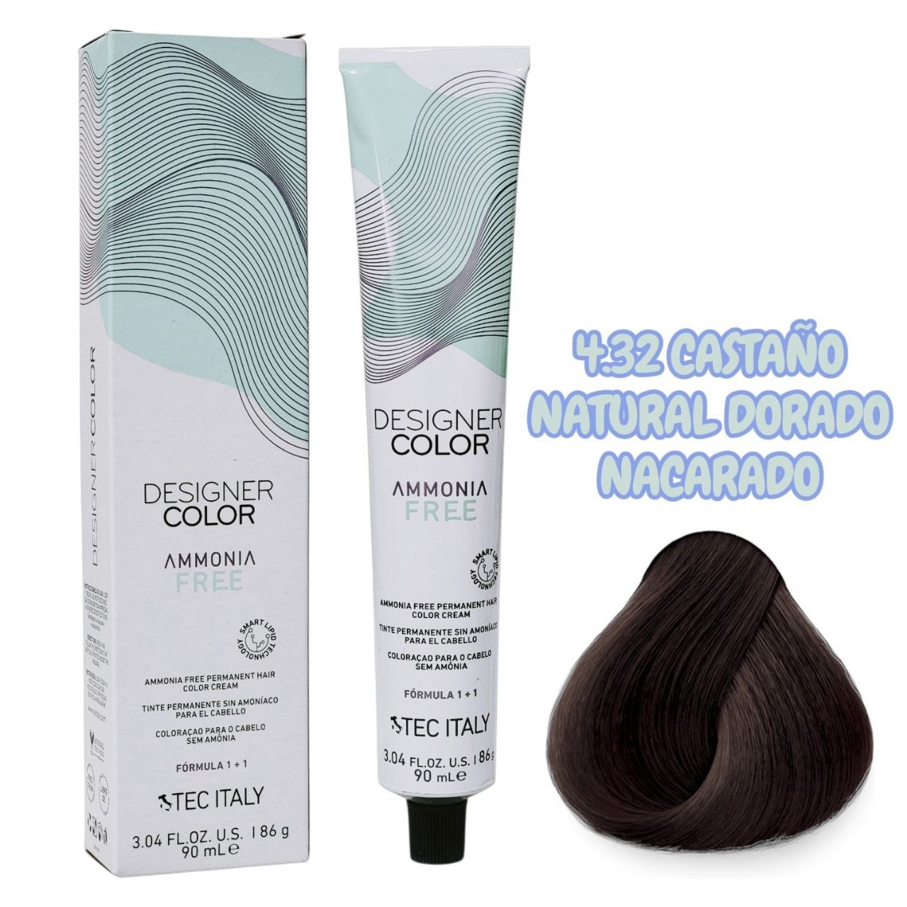 TINTE PERMANENTE CUIDA TU CABELLO Y OFRECE RESULTADOS CON TONOS MÁS NATURALES TONO 4.32 CASTAÑO 1+1 TEC ITALY 90ML