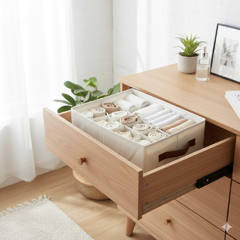 ORGANIZADOR CAJA DE ALMACENAMIENTO DE 12 COMPARTIMIENTOS FIJOS, PARA FAJAS, ROPA INTERIOR, CALCETINES Y MAS