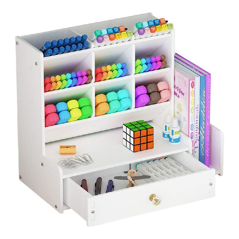 ESTANTE ORGANIZADOR DE BOLIGRAFOS PARA ESCRITORIO O OFICINA COLOR BLANCO 30X15X25CM