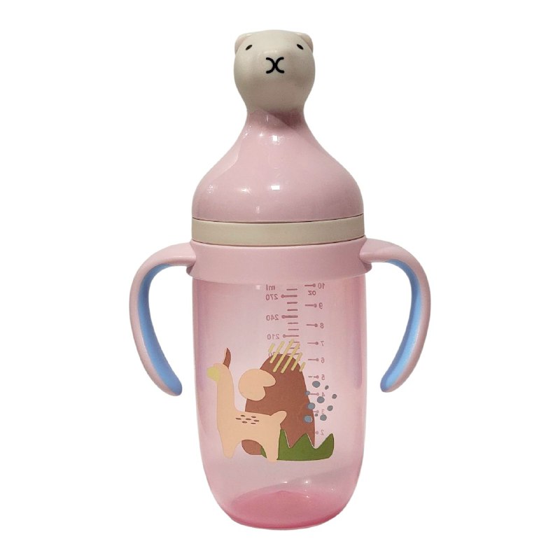 BIBERON CHUPON PARA BEBES CON ASAS, PEPE DE FACIL AGARRE Y BOQUILLA O TAPA PREVIENE DERRAMES, CAPACIDAD 300ML SMILY BABY