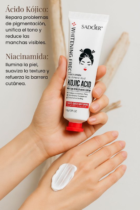 CREMA CORPORAL DE MANOS BLANQUEADORA CON NIACINAMIDA ACIDO KOJICO E HIALURONICO SADOER 30G