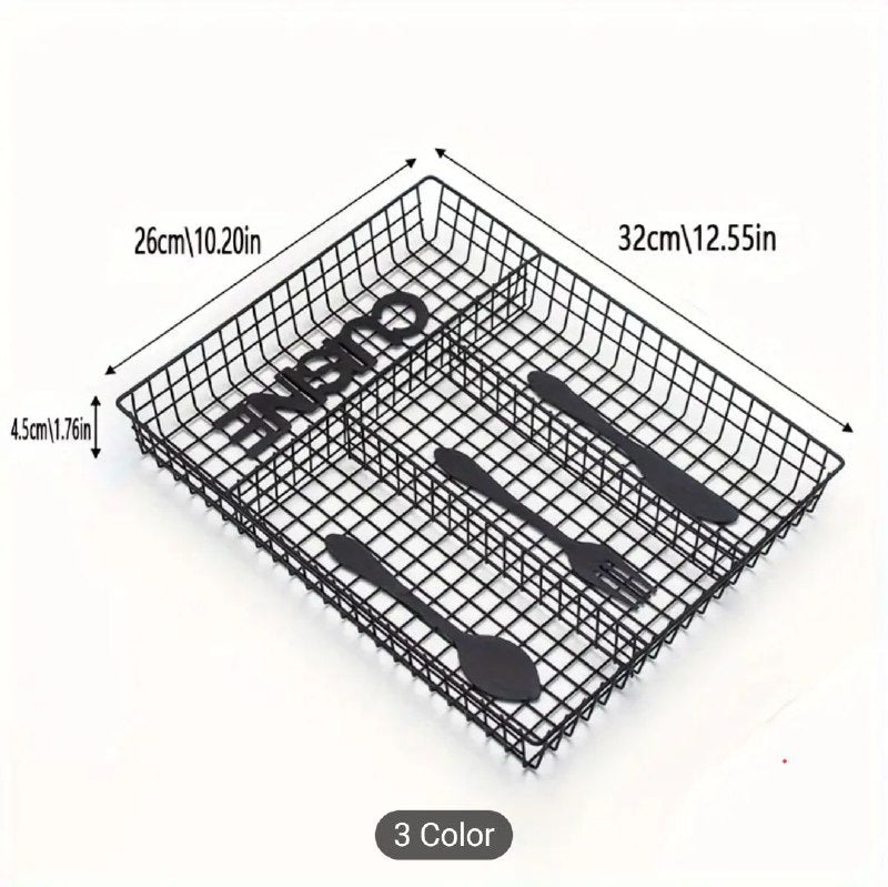 ORGANIZADOR DE UTENSILIOS TENEDORES DE COCINA DE HIERRO, DISEÑO ANTIMOFO CON CESTA MULTICOMPARTIMIENTOS MODERNO