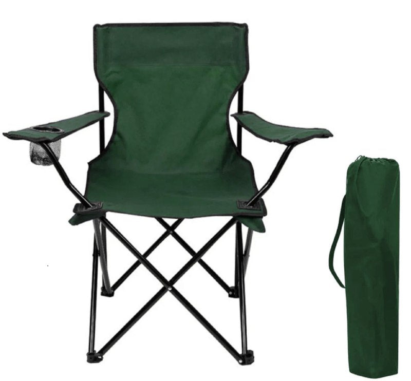 SILLA PLEGABLE DE CAMPING CON REPOSA BRAZOS Y PORTA VASOS, DE TUBO DE ACERO RESISTENTE Y TELA DE POLIESTER CON REVESTIMIENTO DE PVC, 18X32 PULGADAS, CAPACIDAD 200LBS , 5 COLORES