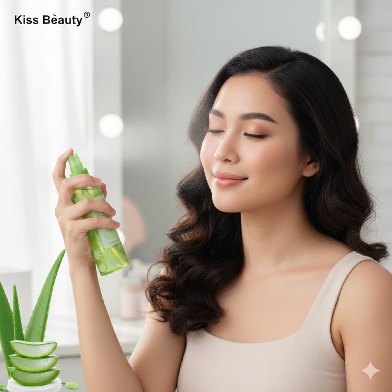 FIJADOR DE MAQUILLAJE DE ALOE VERA MEGA HIDRATANTE, RICO, LIGERO Y DE RAPIDA ABSORCION, PIEL TERSA Y SUAVE KISS BEAUTY 220ML